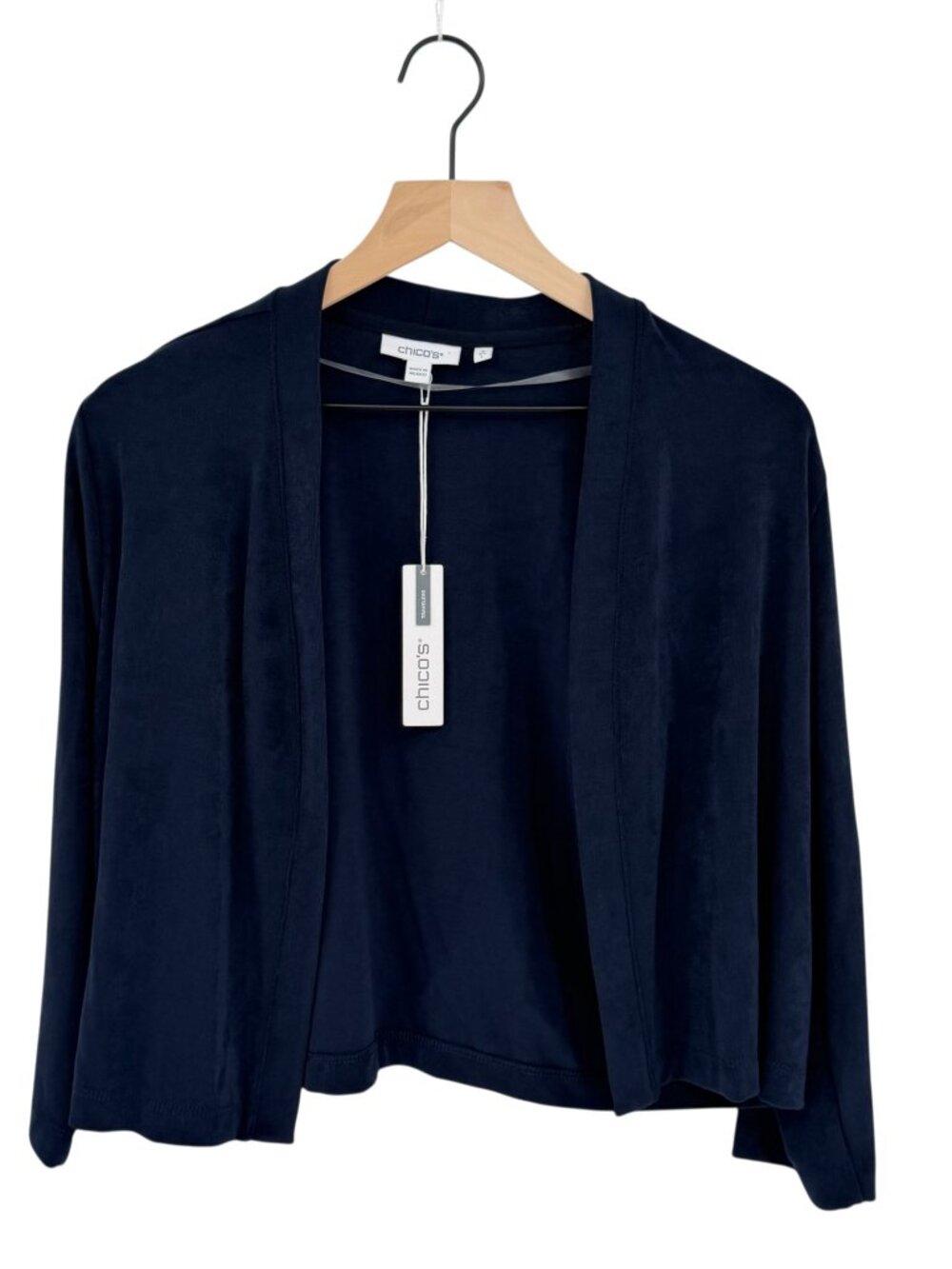 Chico's Travelers Cardigan Jacket Womens 2 Large Navy Blue Open Front Crop NWT